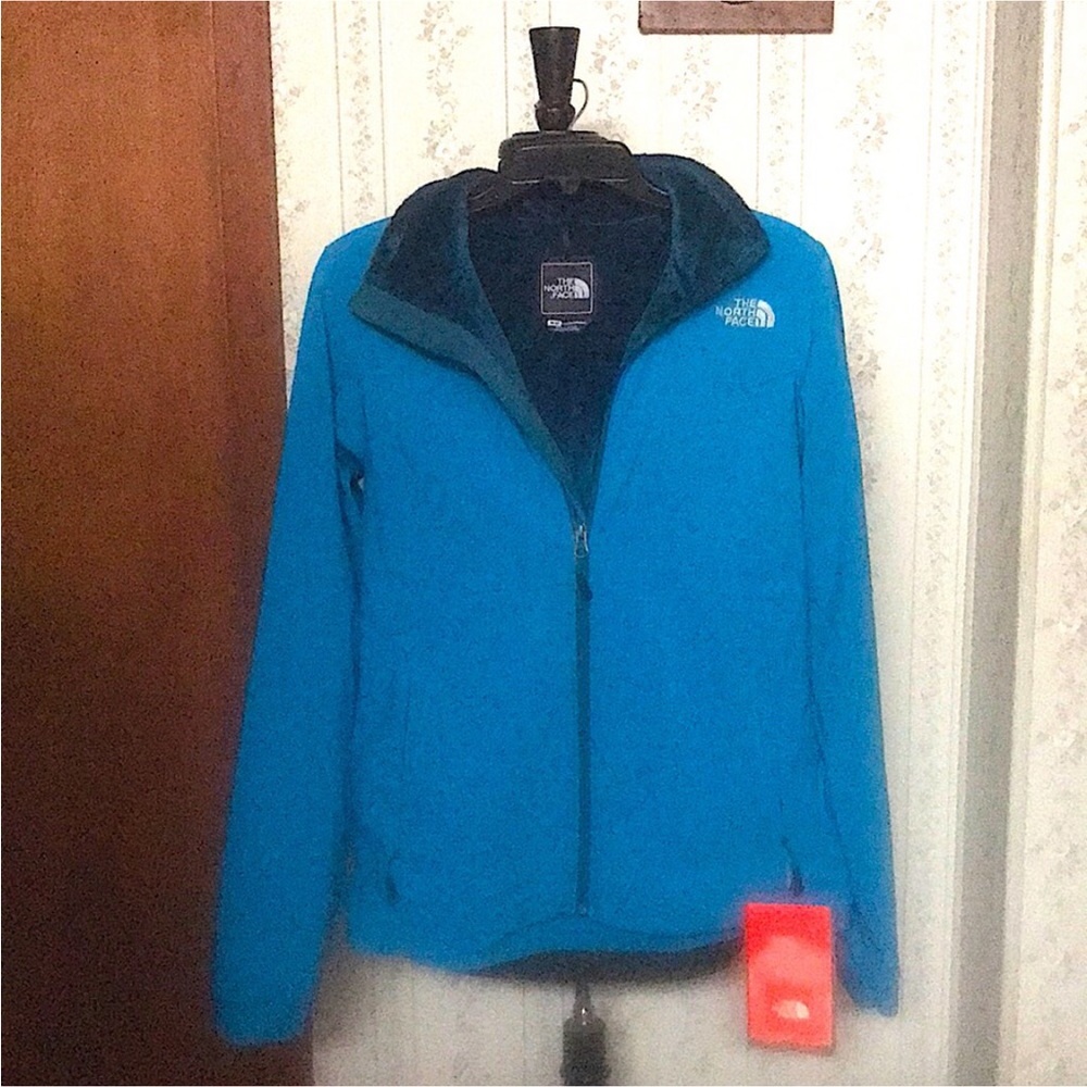 The North Face Blue Ski Jacket with High Collar and Weather-Resistant Fabric